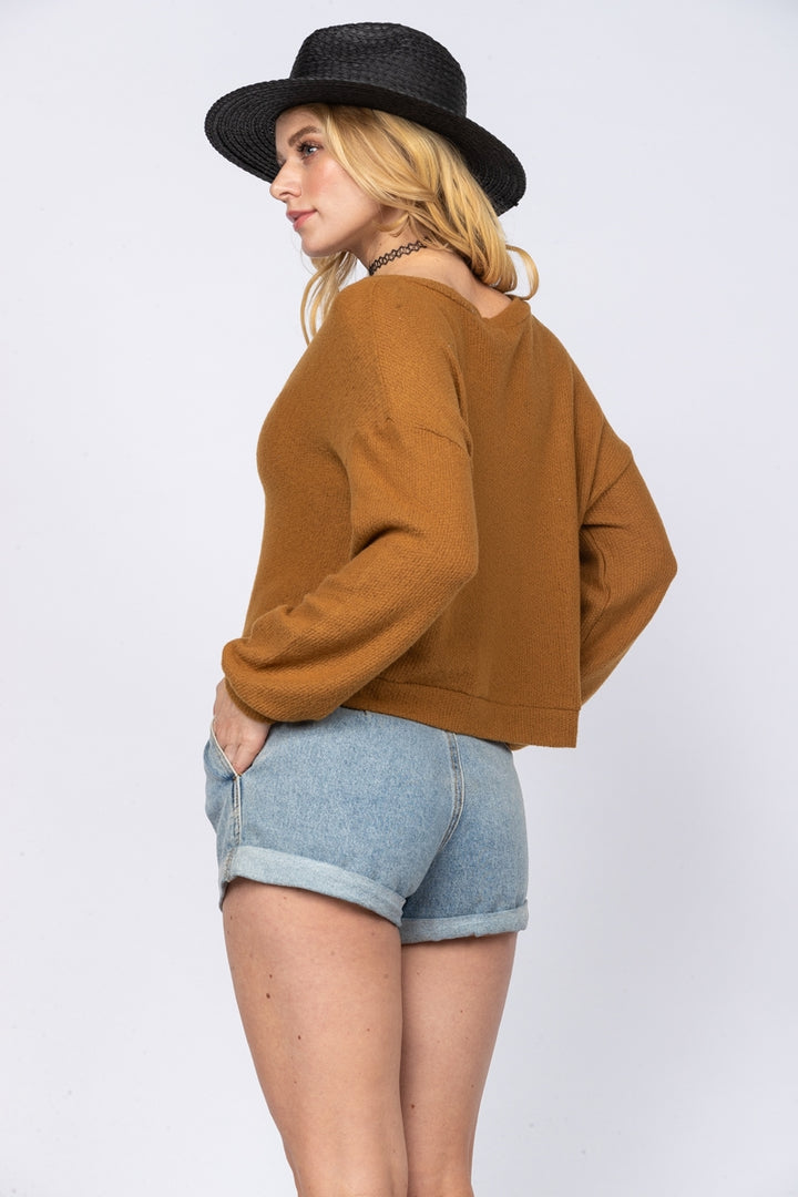 MUSTARD YELLOW KNITTED LONG SLEEVES W/ BUTTONS TOP