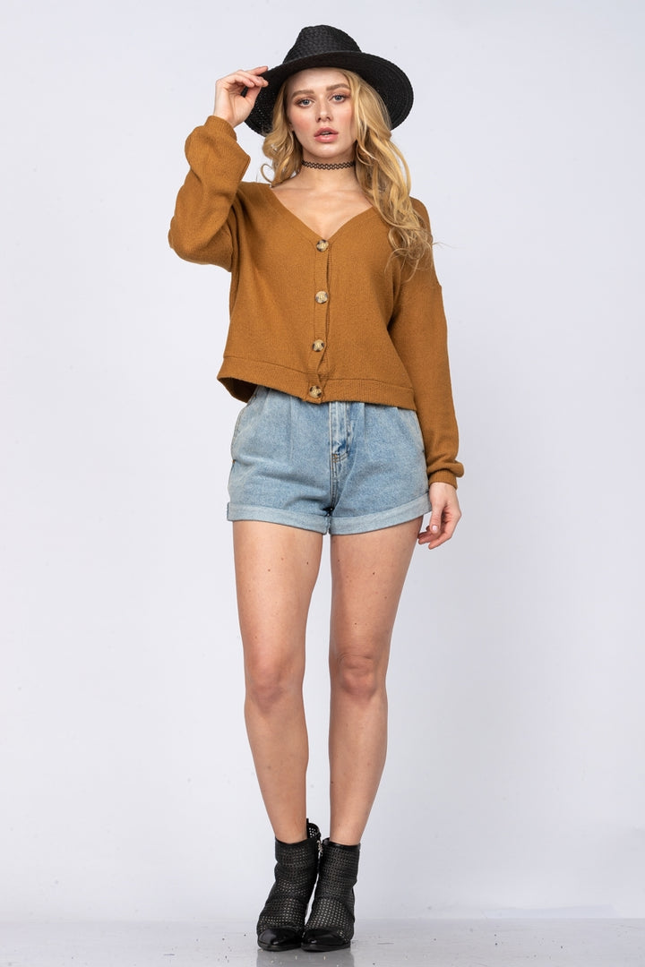 MUSTARD YELLOW KNITTED LONG SLEEVES W/ BUTTONS TOP