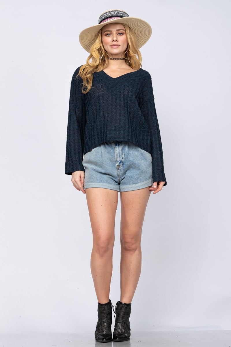 BLUE SOFT KNIT SWEATER TOP-S1169