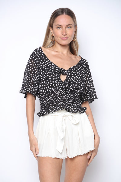 BLACK BUTTERFLY TOP WITH WHITE BRUSH-STROKE PRINT-SS3365