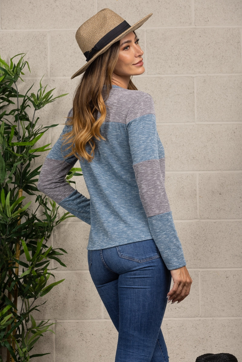 LIGHT GREY TEAL PULL OVER SWEATER TOP-TJ11307