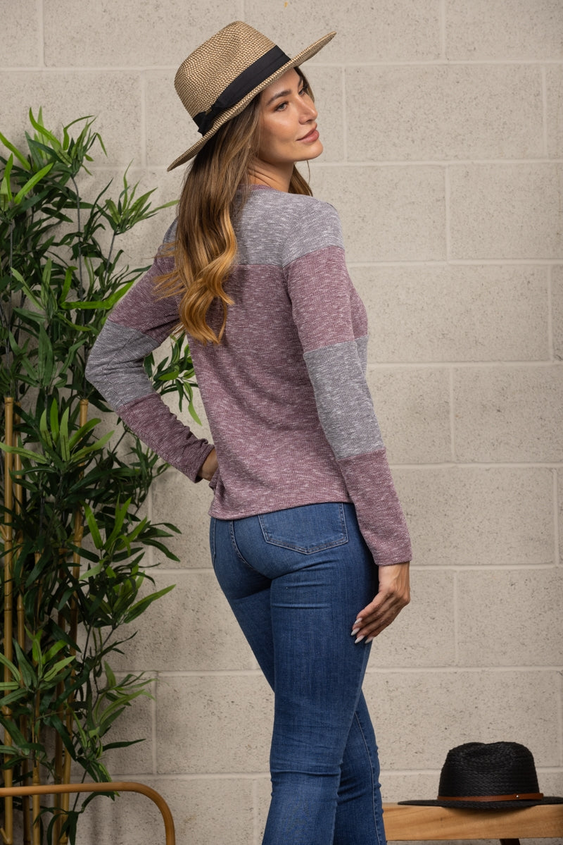 PLUM/GRAY PULL OVER SWEATER TOP