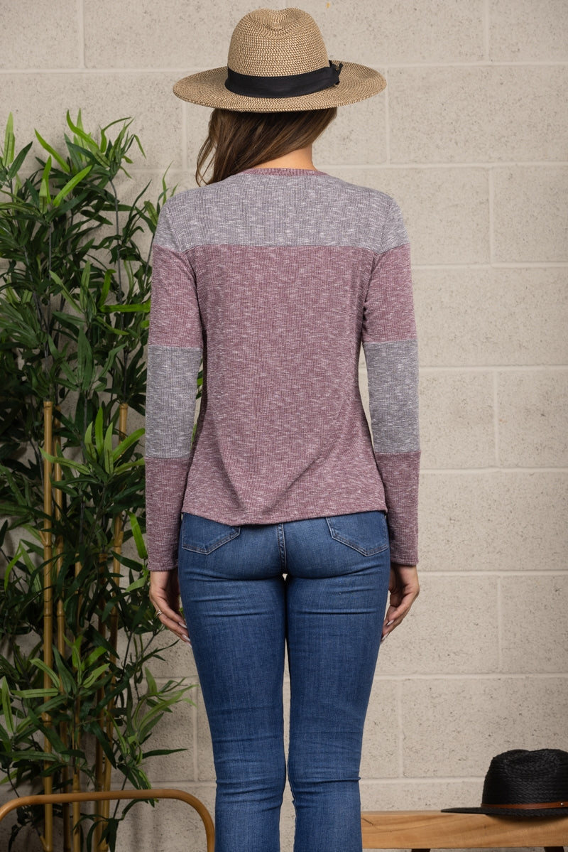 PLUM/GRAY PULL OVER SWEATER TOP