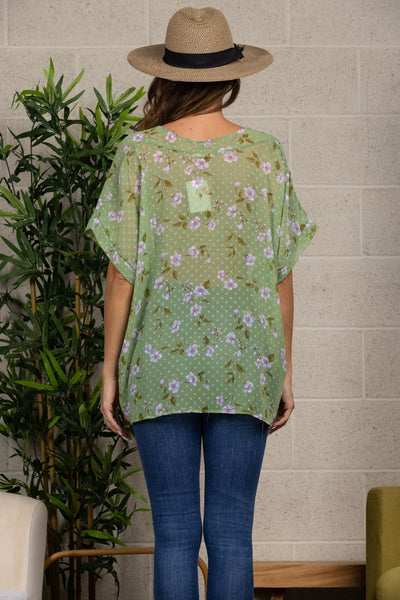 LIGHT GREEN FLORAL PRINT COVER-UP CARDIGAN-T7436