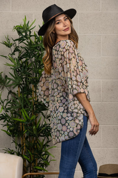 PURPLE FLORAL PRINT SILHOUETTE COVER-UP