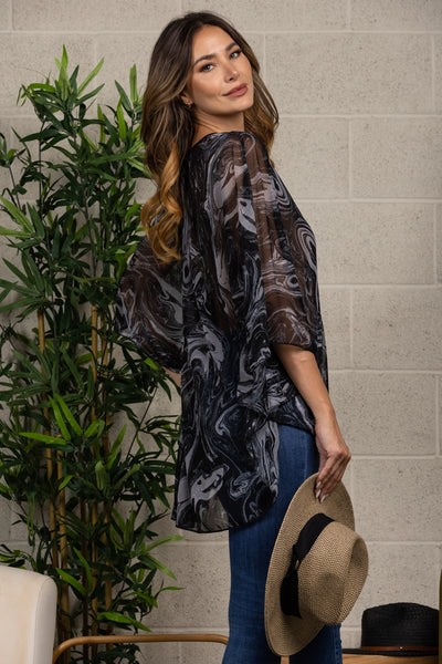 BLACK MARBLE PRINT SILHOUETTE COVER-UP