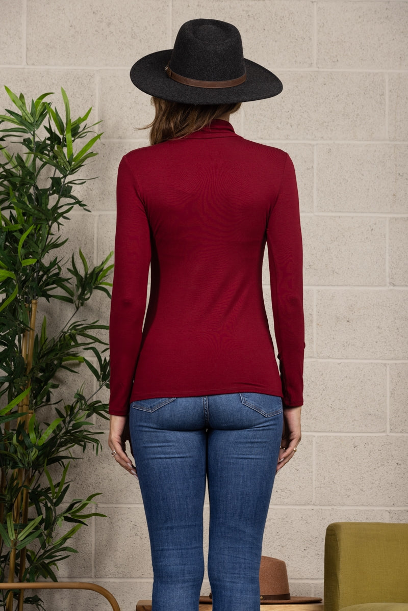 RED WINE COWL NECK LONG SLEEVES TOP