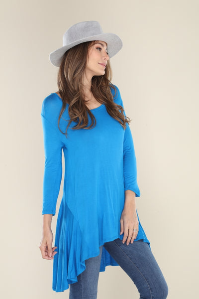 ROYAL BLUE ROUND-NECK TUNIC TOP