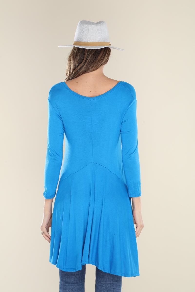 ROYAL BLUE ROUND-NECK TUNIC TOP