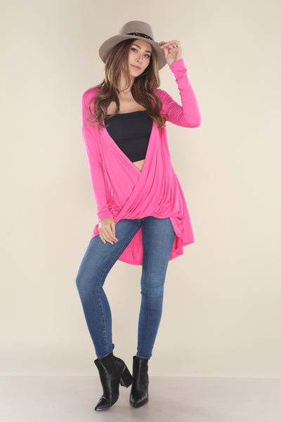 BRIGHT HOT PINK WRAPPED TUNIC TOP-T4114