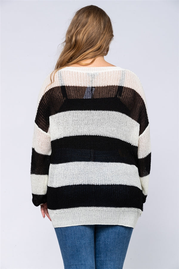 DESTROYED STITH KNIT PULLOVER PLUS SIZE SWEATER TOP-ST1114P