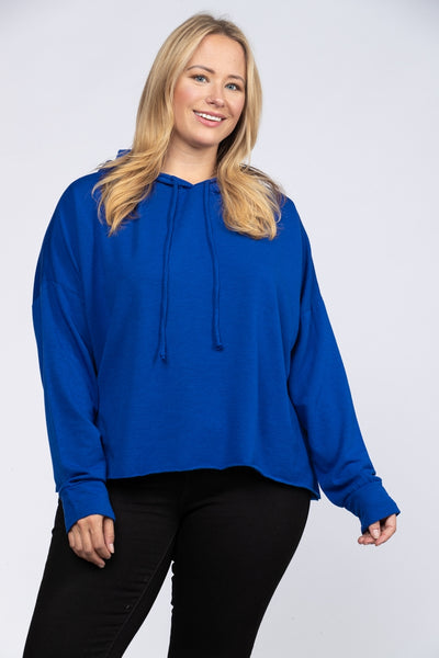 ROYAL BLUE HOODY PLUS SIZE PULLOVER SWEATER TOP