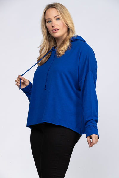 ROYAL BLUE HOODY PLUS SIZE PULLOVER SWEATER TOP