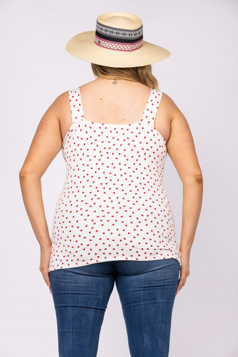 IVORY WHITE HEART PRINTS LACE V NECK CRISS CROSS PLUS SIZE TOP-T6575P-
