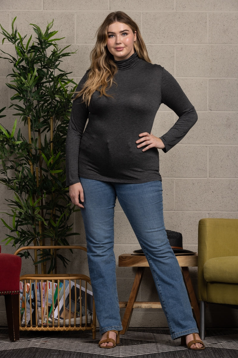 COWL NECK LONG SLEEVES PLUS SIZE TOP-CT43504PL