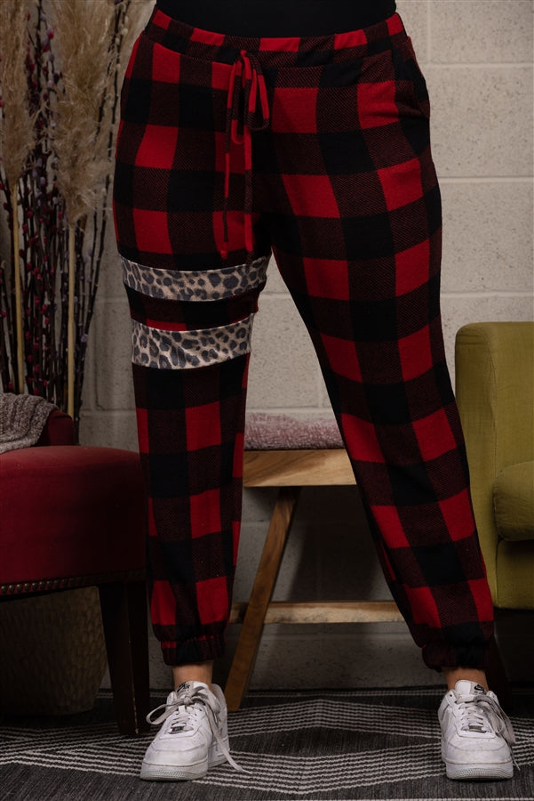 RED PLAID SOFT FLEECE JOGGER PLUS SIZE PANTS-SP1114