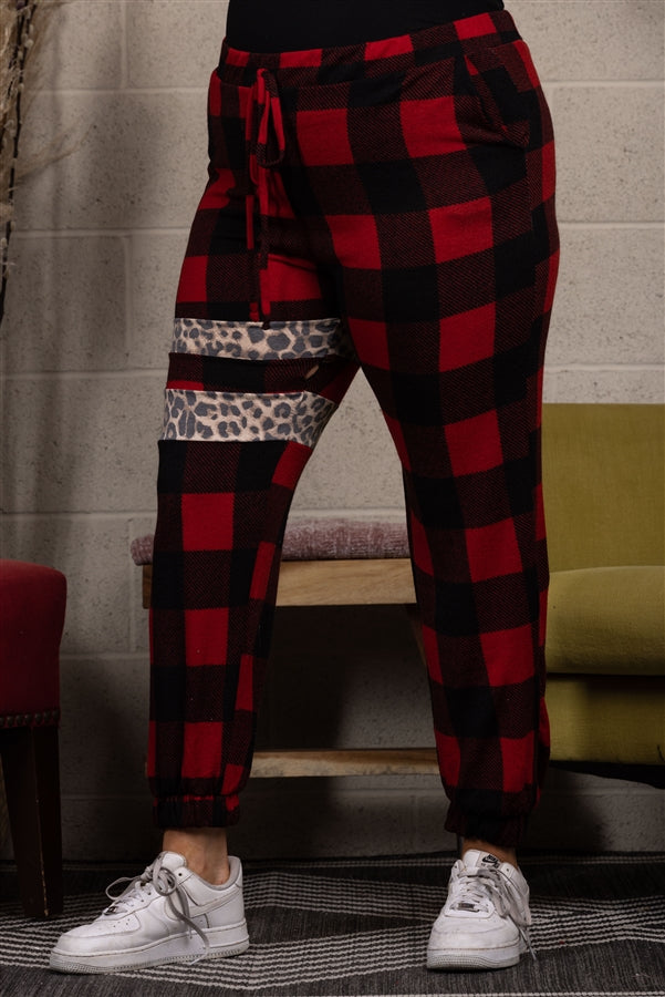 RED PLAID SOFT FLEECE JOGGER PLUS SIZE PANTS-SP1114