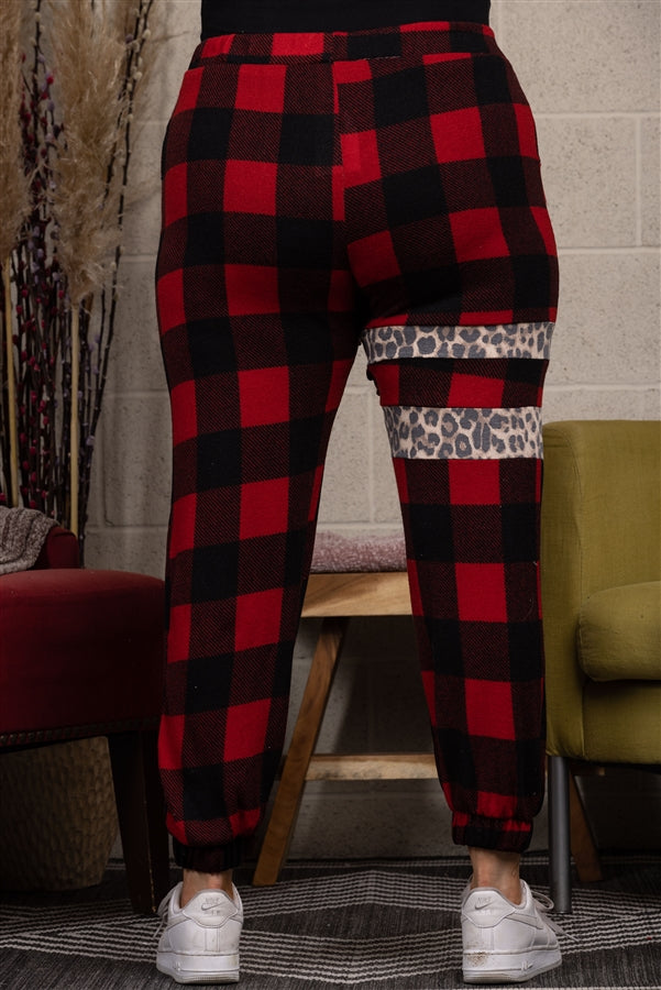 RED PLAID SOFT FLEECE JOGGER PLUS SIZE PANTS-SP1114