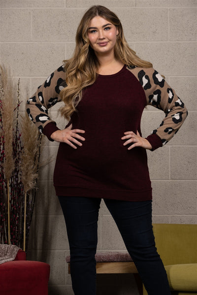 ANIMAL PRINT CONTRAST PULLOVER PLUS SIZE TOP-ST1380
