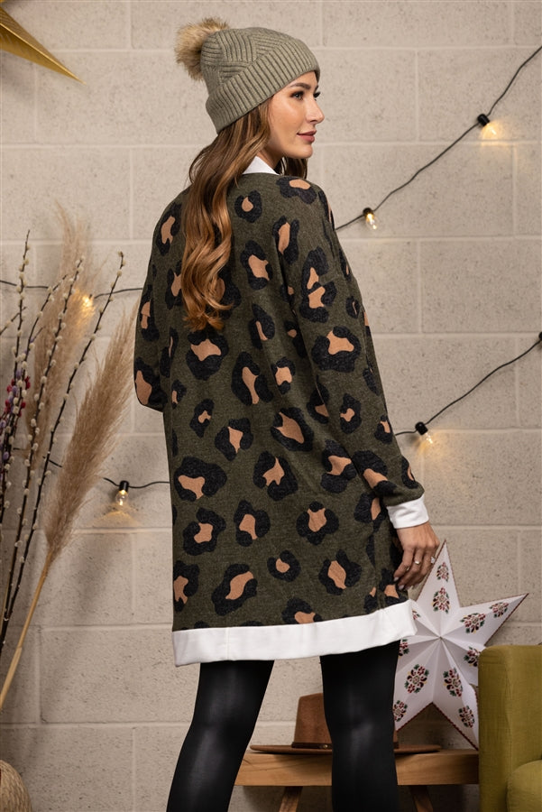 DARK CORAL COW PRINT FUZZY COVER-UP CARDIGAN-EJ5001-10