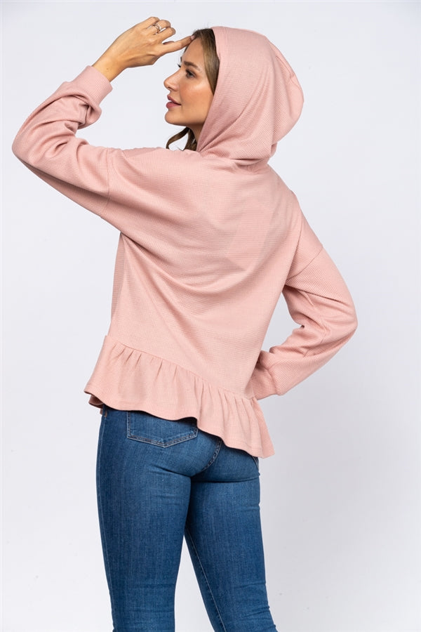 THERMAL WAFFLE KNIT HOODY TOP