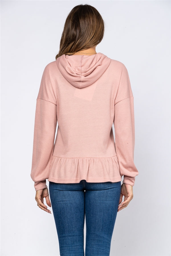 THERMAL WAFFLE KNIT HOODY TOP
