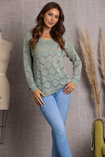 TI10005-SAGE CABLE KNIT LONG SLEEVES TOP