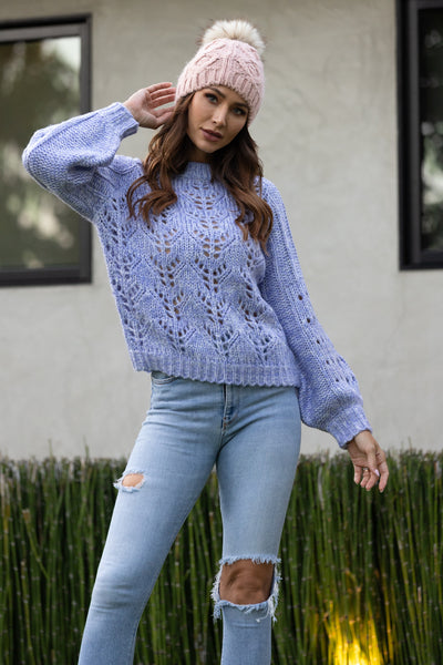 LAVANDER THICK CABLE KNIT SWEATER-IBT96297
