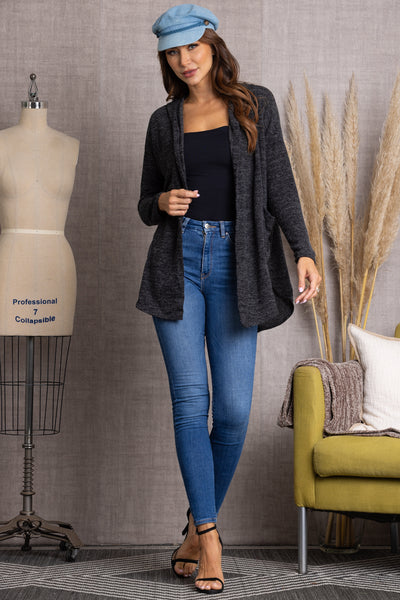 CHARCOAL OPEN FRONT HOODED CARDIGAN-SJ1032-14