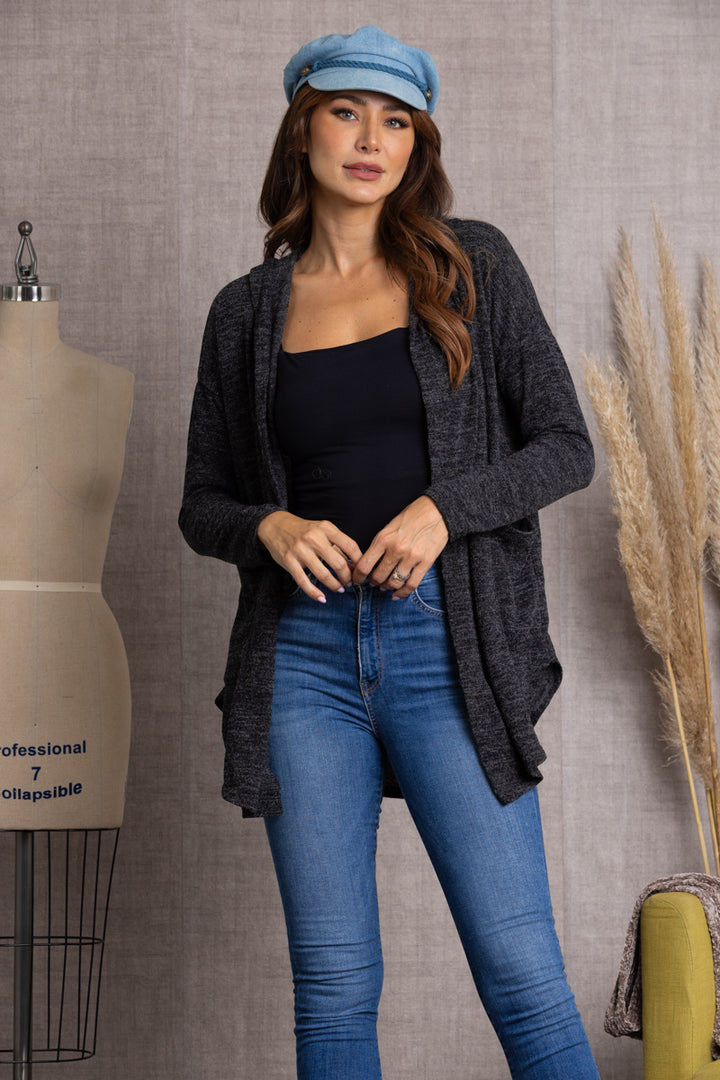 CHARCOAL OPEN FRONT HOODED CARDIGAN-SJ1032