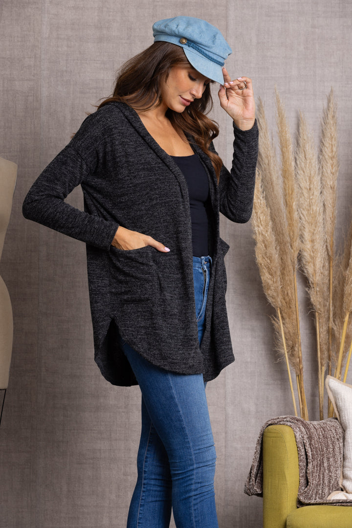 CHARCOAL OPEN FRONT HOODED CARDIGAN-SJ1032