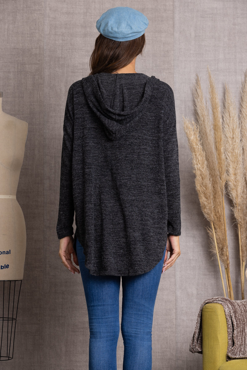CHARCOAL OPEN FRONT HOODED CARDIGAN-SJ1032