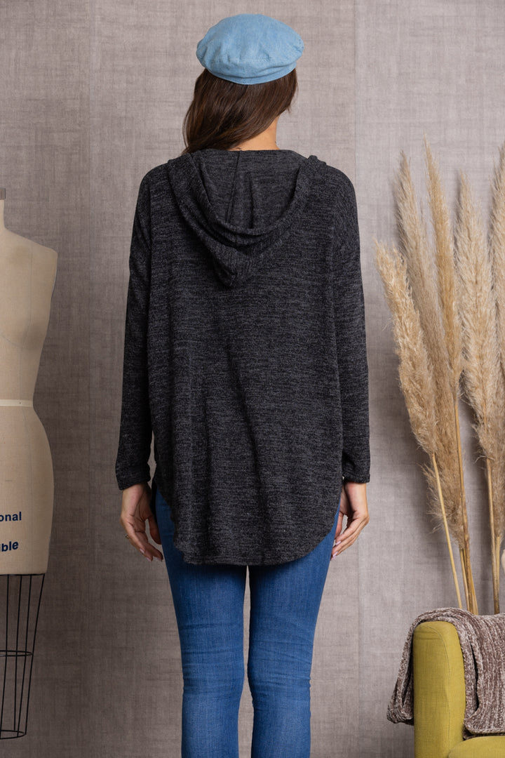CHARCOAL OPEN FRONT HOODED CARDIGAN-SJ1032