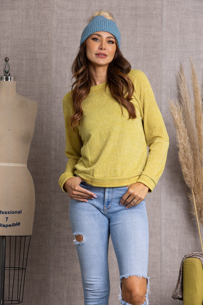 TY10845-Wholesale MUSTARD KNITTED LONG SLEEVE TOP