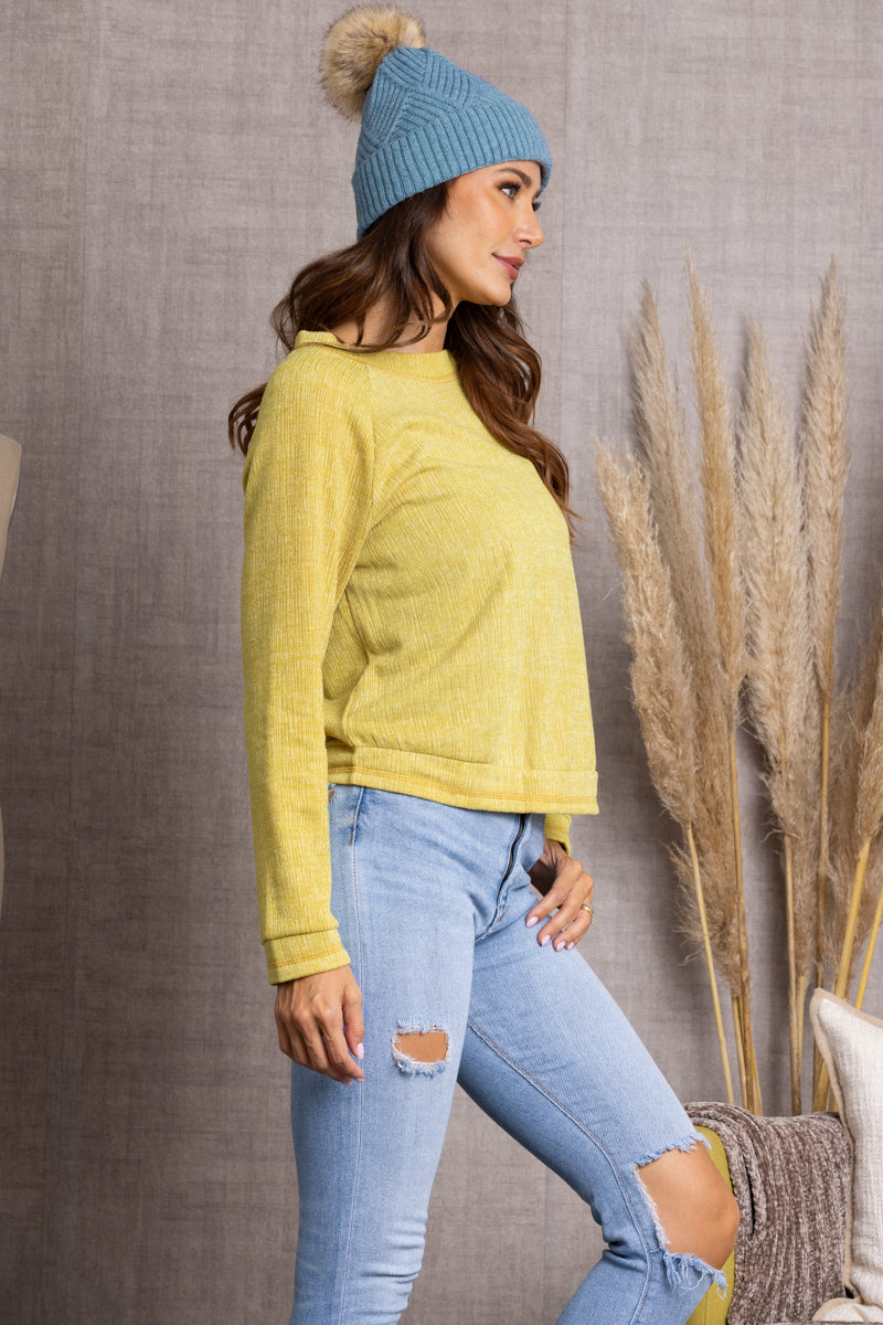 TY10845-MUSTARD KNITTED LONG SLEEVE TOP