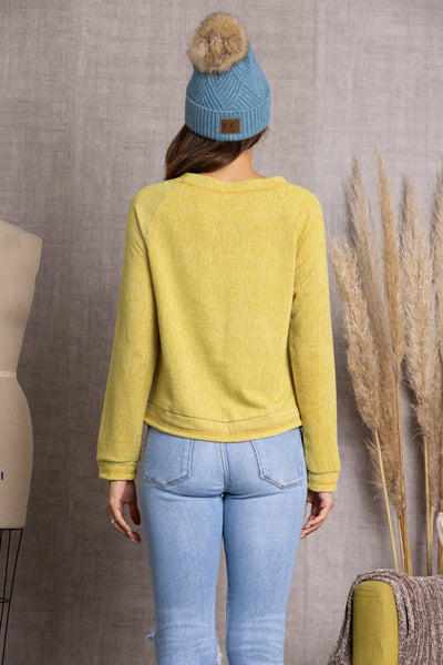 TY10845-MUSTARD KNITTED LONG SLEEVE TOP