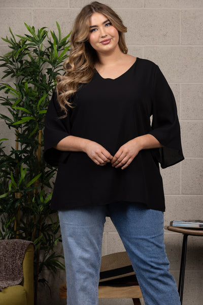 CHIFFON V-NECK BELL SLEEVES PLUS SIZE TOP