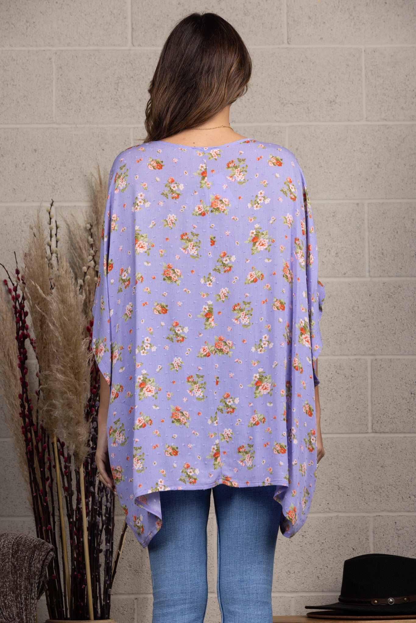 SWISS DOTS FLORAL PRINT DOLMAN SHORT SLEEVES TOP-T7430 * – Stylish