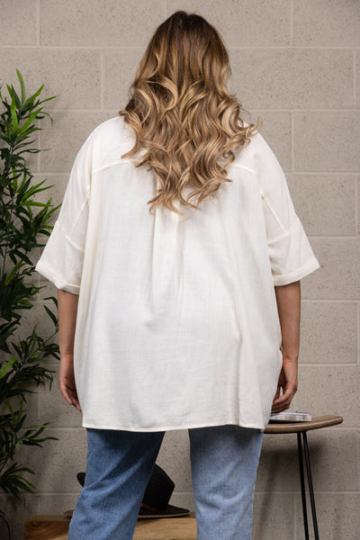 POINTED COLLAR  BUTTON DOWN DOLMAN SLEEVES PLUS SIZE TOP
