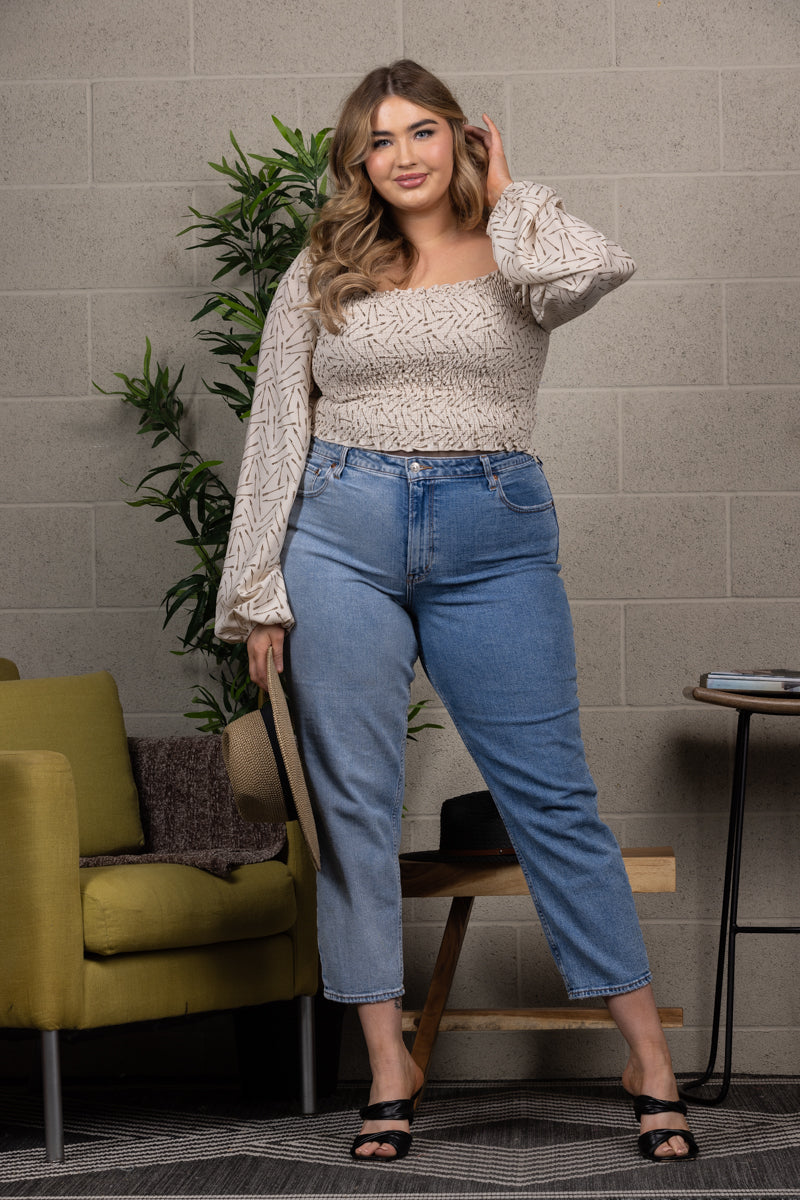 OFF THE SHOULDER FLARED SLEEVE PLUS SIZE ELASTIC CROP TOP