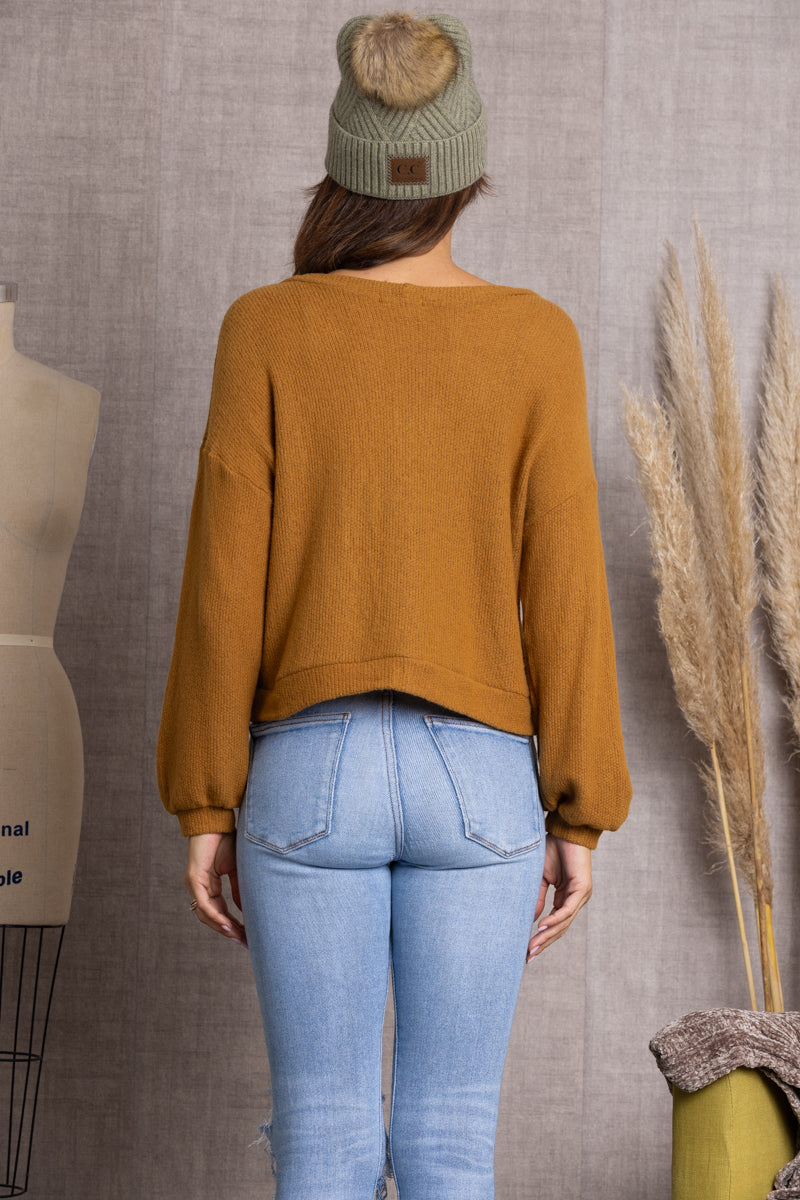 S1154-MUSTARD KNITTED LONG SLEEVES W/ BUTTONS TOP