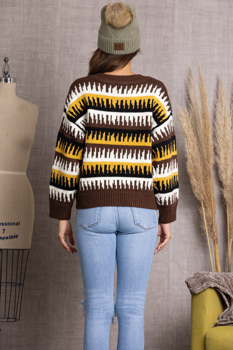 BROWN CABLE KNIT SWEATER-ILT1374