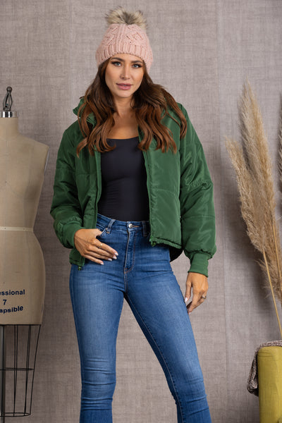 K51847W-Wholesale GREEN QUILTED PUFFER JACKET