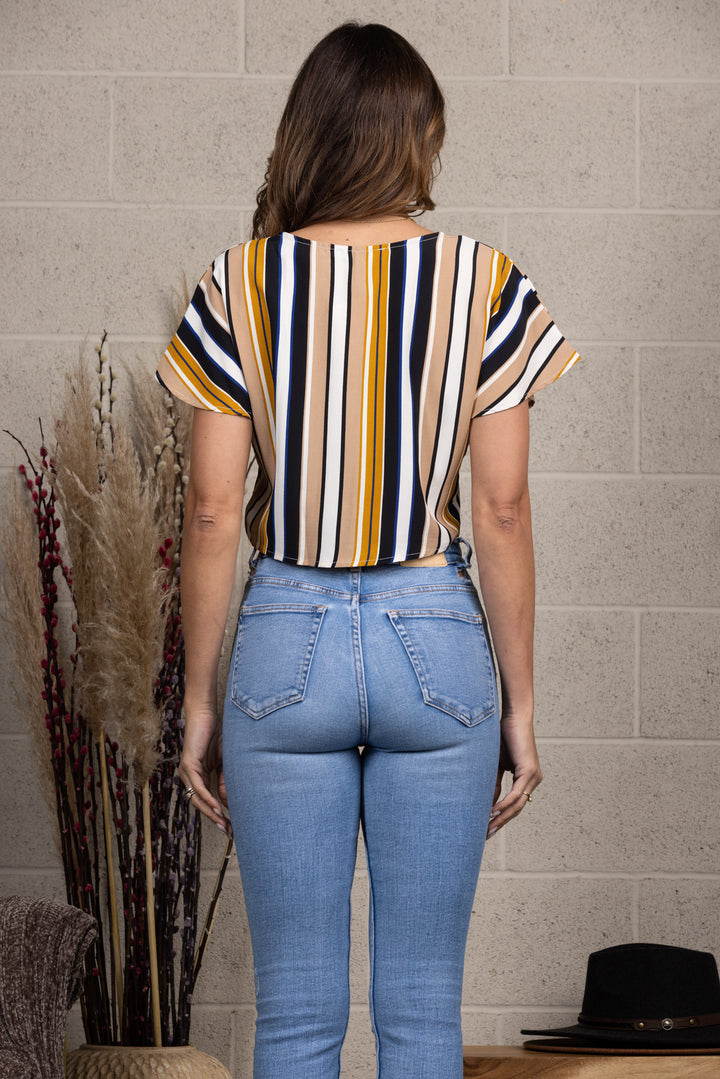 MUSTARD REGIMENTAL STRIPES PRINT CROP TOP-SS1587