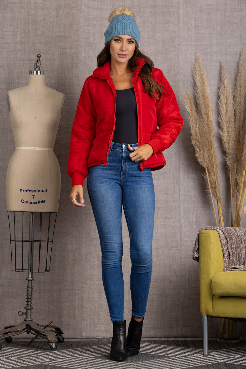 RED QUILTED PUFFER JACKET-K51847W