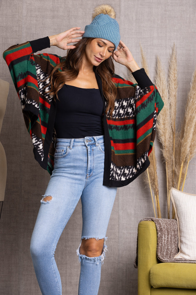 Veste Bedford Fair Aztec Print Noir & Ivoire – Taille S – Sans Manches Open Front