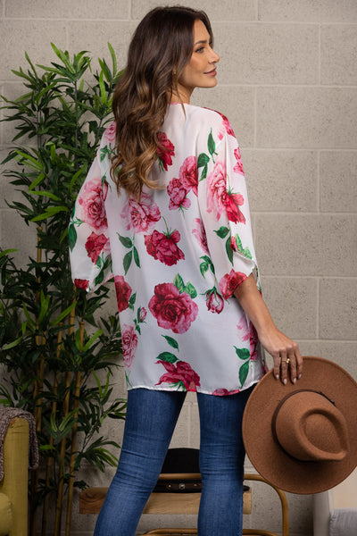 FLORAL PRINT DRAPED OPEN FRONT COVER-UP-T2202