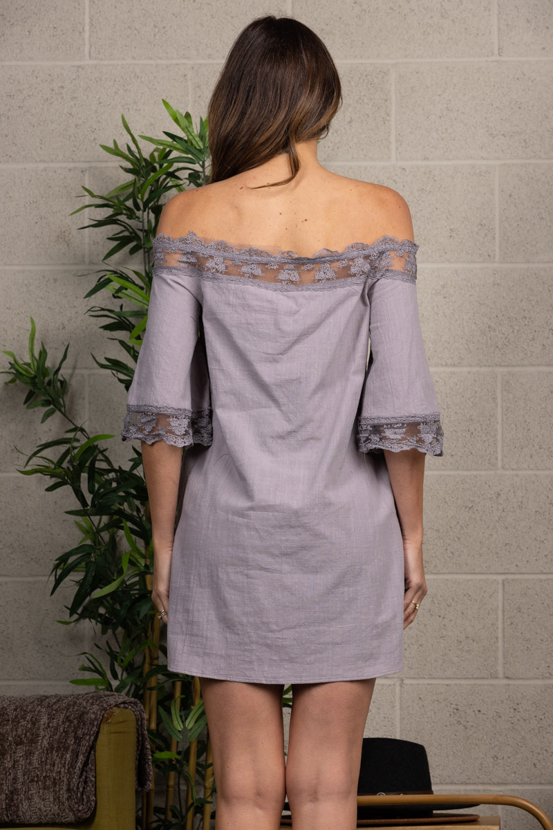 GREY COTTON AND LACE DRESS LD0382