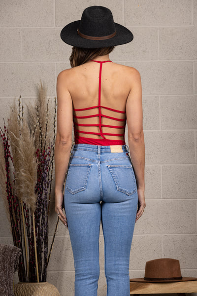 RIBBED SPAGHETTI CUT-OUT BACK BODYSUIT