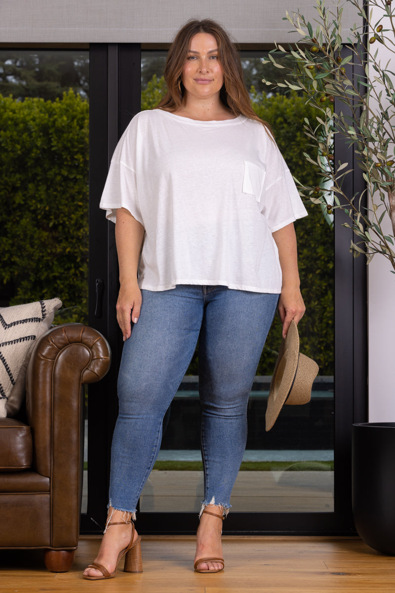 LOOSE FIT PATCH PACKET PLUS SIZE TOP